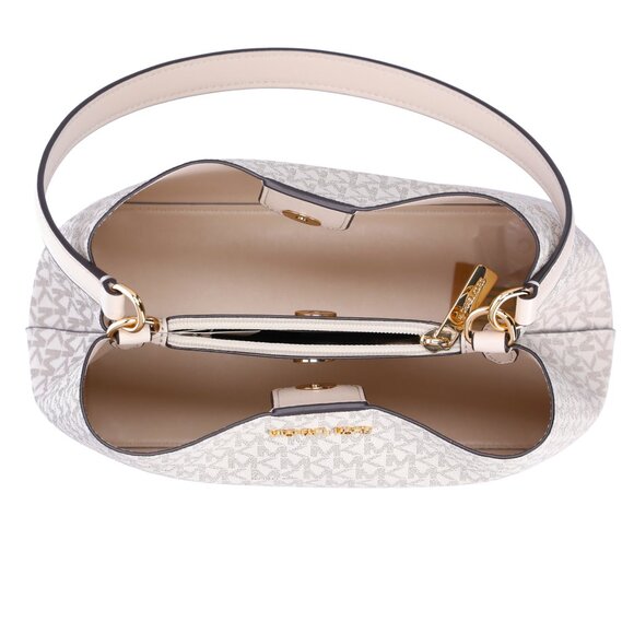 Michael Kors Pratt Medium Shoulder Bucket Bag Signature Logo Light Cream MK - Picture 6 of 6